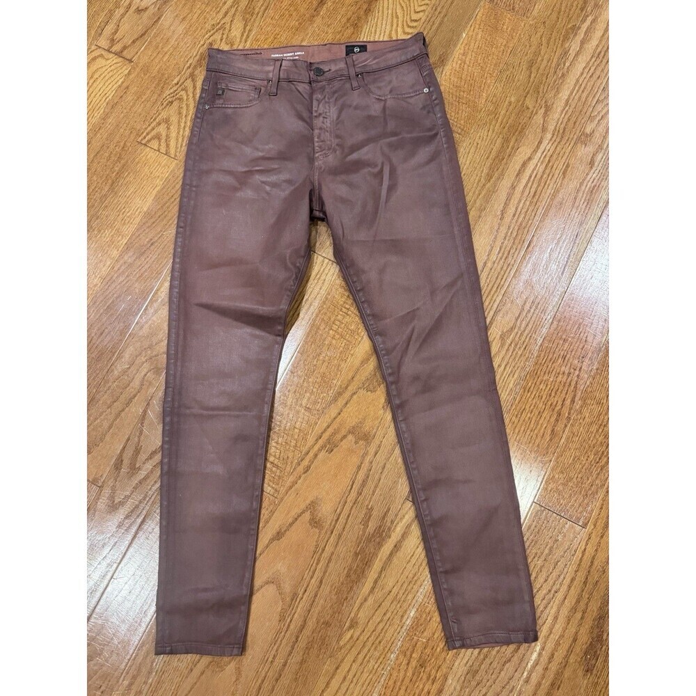 AG Farrah Skinny Ankle Jean 29R High Rise Coated Leatherette Burgundy Western - Picture 2 of 9